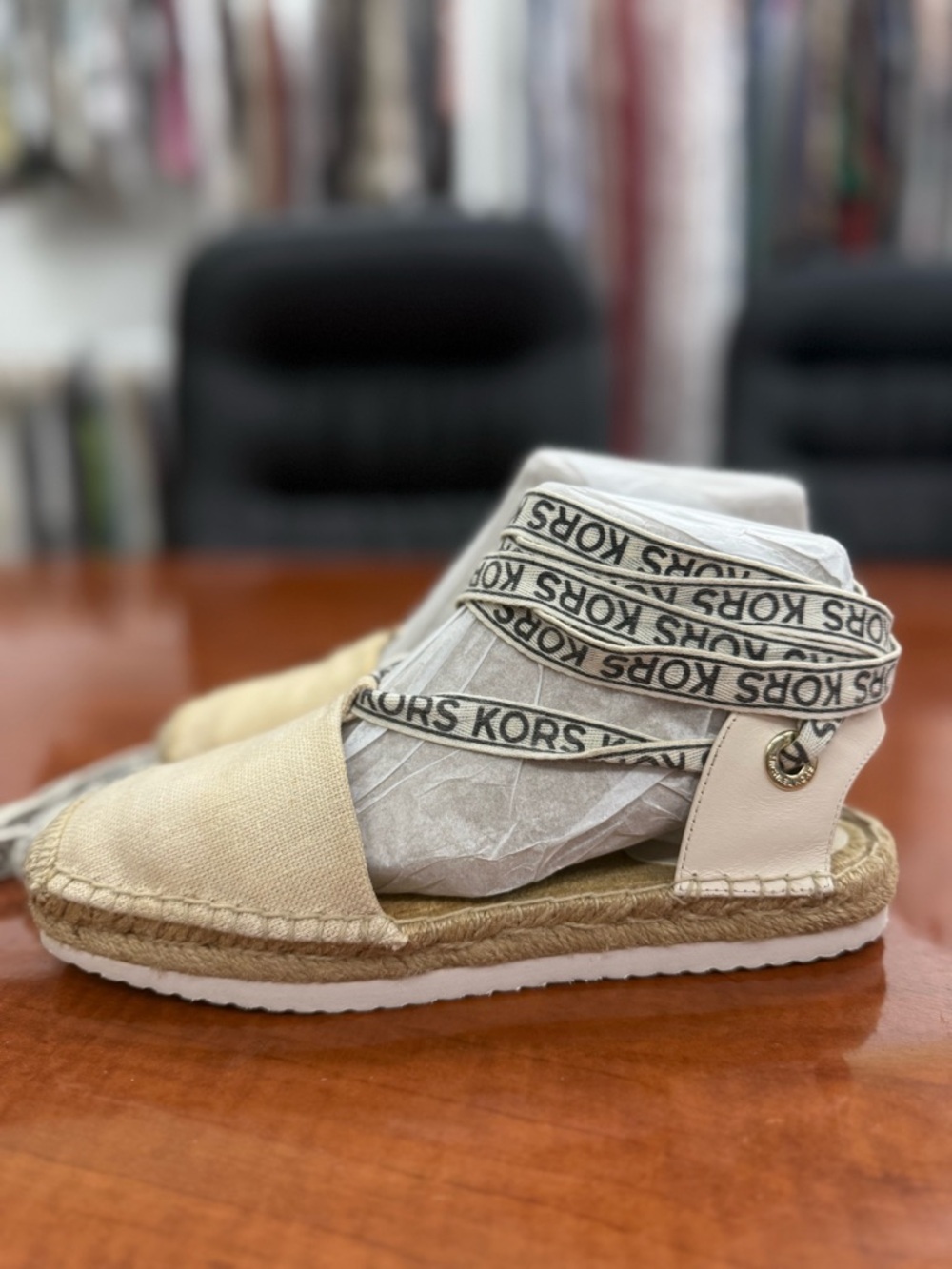 Michael Kors Natural Beige Espadrille Ankle-Tie Flats - Picture 4 of 6
